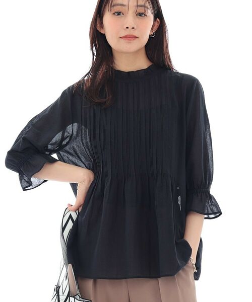 INDIVI / インディヴィ シャツ・ブラウス | 【洗える/コットン】ピンタックシアーブラウス(ブラック(019))