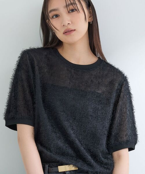 INDIVI/インディヴィ 【接触冷感】ヘアリージャカードトップス ブラック(019) 15(3L) INDIVI/インディヴィ 【接触冷感】ヘアリージャカードトップス ブラック(019) 15(3L)