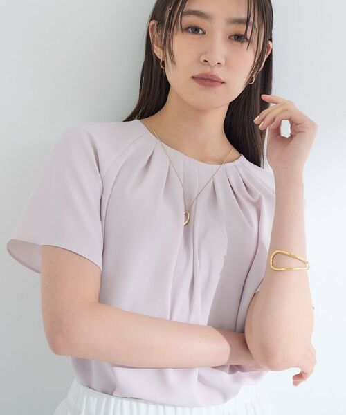 INDIVI/インディヴィ 【接触冷感/UVケア】タックブラウス ライトピンク(070) 03(XXXS) INDIVI/インディヴィ 【接触冷感/UVケア】タックブラウス ライトピンク(070) 03(XXXS)