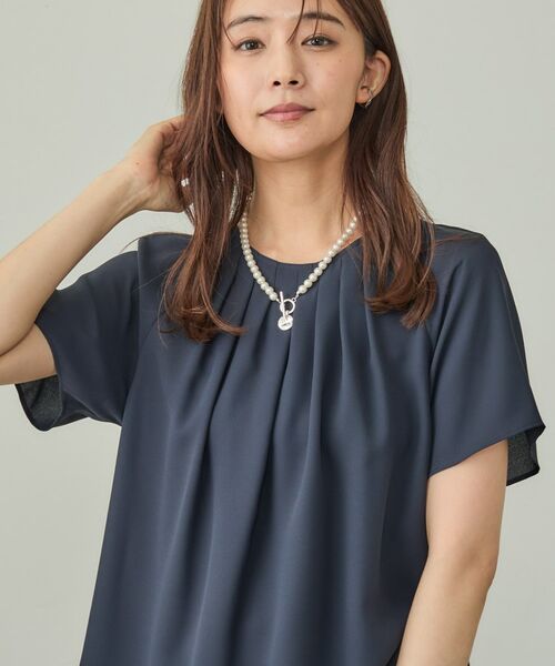 INDIVI/インディヴィ 【接触冷感/UVケア】タックブラウス ネイビー(094) 13(LL) INDIVI/インディヴィ 【接触冷感/UVケア】タックブラウス ネイビー(094) 13(LL)