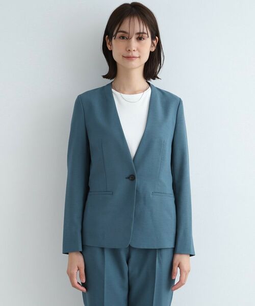 INDIVI / インディヴィ テーラードジャケット | 【洗える/スーツ/SETUP可能】リネン調ノーカラージャケット | 詳細2