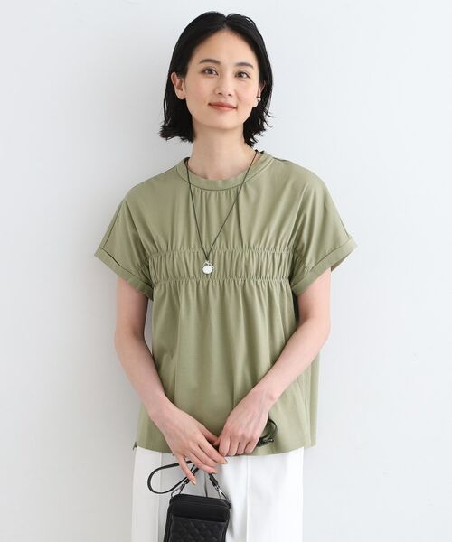 INDIVI / インディヴィ カットソー | 【洗える】ギャザーデザイントップス(オリーブグリーン(026))