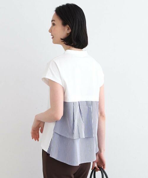 INDIVI / インディヴィ カットソー | 【洗える/バックシャン】ストライプ柄ミックスカットソートップス(ホワイト(001))