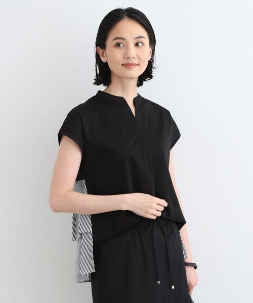 INDIVI / インディヴィ カットソー | 【洗える/バックシャン】ストライプ柄ミックスカットソートップス(ブラック(019))