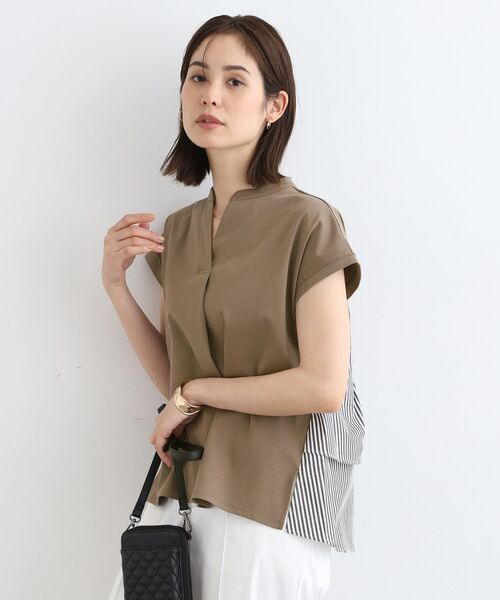 INDIVI / インディヴィ カットソー | 【洗える/バックシャン】ストライプ柄ミックスカットソートップス(モカブラウン(042))