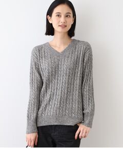 INDIVI / インディヴィ ニット・セーター | 【ウール混】クルーネックケーブルニット