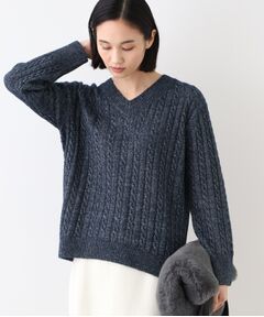 INDIVI / インディヴィ ニット・セーター | 【ウール混】クルーネックケーブルニット