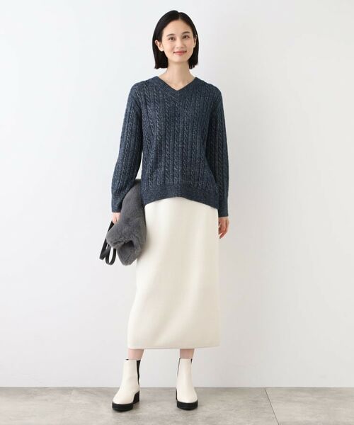 INDIVI / インディヴィ ニット・セーター | 【ウール混】クルーネックケーブルニット | 詳細12