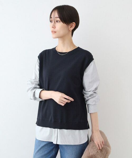 INDIVI / インディヴィ ニット・セーター | 【洗える】ニット&ブラウス 重ね着風トップス(ネイビー(594))