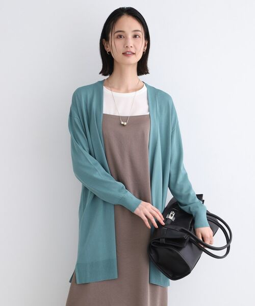 INDIVI / インディヴィ カーディガン・ボレロ | 【洗える】シンプル着流しニットカーディガン(グリーン(022))