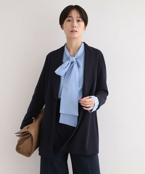 INDIVI / インディヴィ テーラードジャケット | 【洗える】ショールカラーきれいめジャージジャケット(ブルー(093))