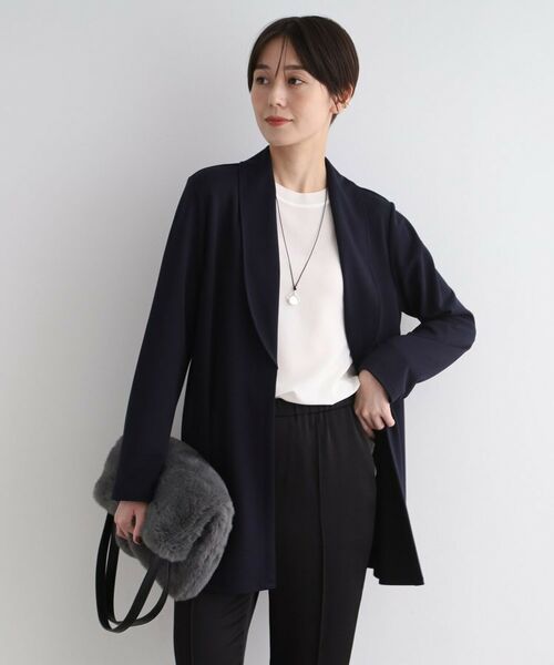 INDIVI / インディヴィ テーラードジャケット | 【洗える】ショールカラーきれいめジャージジャケット(ネイビー(094))