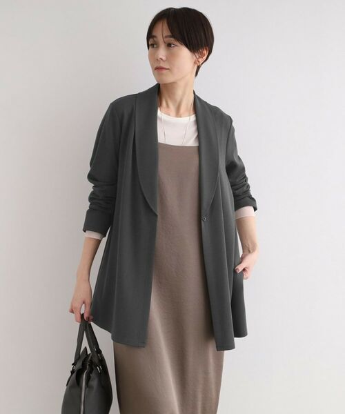 INDIVI / インディヴィ テーラードジャケット | 【洗える】ショールカラーきれいめジャージジャケット(チャコールグレー(613))