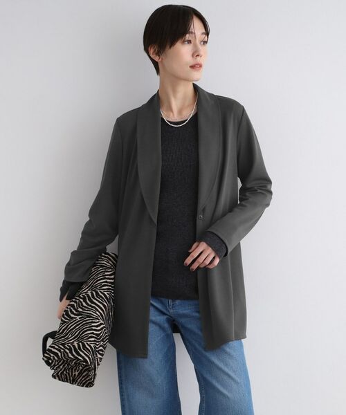 INDIVI / インディヴィ テーラードジャケット | 【洗える】ショールカラーきれいめジャージジャケット(チャコールグレー(614))