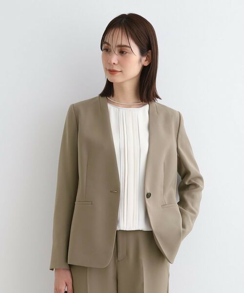 INDIVI / インディヴィ テーラードジャケット | 【洗える/定番スーツ】ストレッチノーカラージャケット(モカブラウン(042))