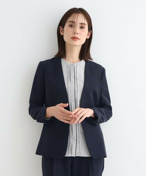 INDIVI / インディヴィ テーラードジャケット | 【洗える/定番スーツ】ストレッチノーカラージャケット(ネイビー(094))