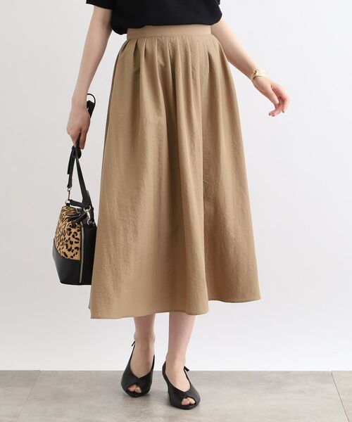 INDIVI / インディヴィ ロング・マキシ丈スカート | 【洗える/SETUP可能/ワッシャー素材】タックデザインスカート(ピンクベージュ(053))