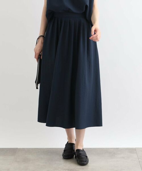 INDIVI / インディヴィ ロング・マキシ丈スカート | 【洗える/SETUP可能/ワッシャー素材】タックデザインスカート(ネイビー(094))