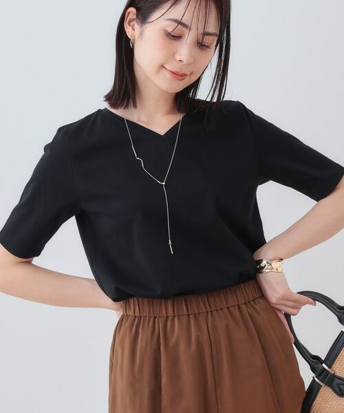 INDIVI / インディヴィ カットソー | 【洗える】シンプルVネックTシャツ(ブラック(019))