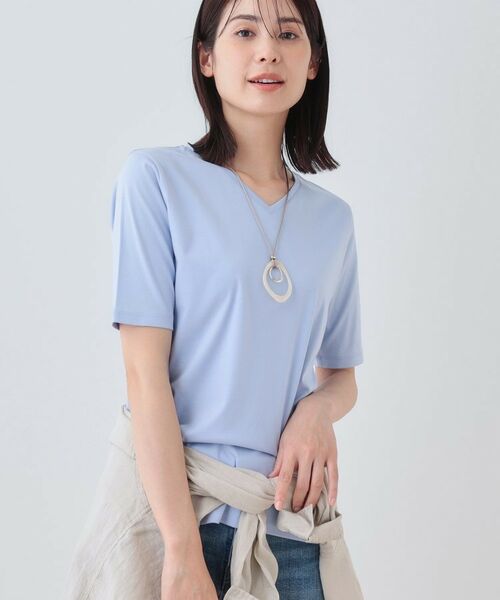 INDIVI / インディヴィ カットソー | 【洗える】シンプルVネックTシャツ(サックスブルー(090))