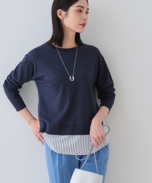 INDIVI / インディヴィ ニット・セーター | 【洗える】レイヤード風シャツコンビニット(ネイビー(594))