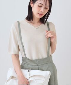 INDIVI / インディヴィ ニット・セーター | 【洗える／ラメ】半袖Vネックニット