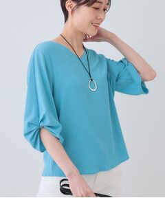 INDIVI / インディヴィ カットソー | 【洗える】タックデザインスリーブ ジャージトップス