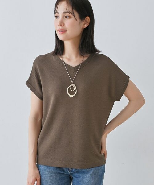 INDIVI / インディヴィ ニット・セーター | 【洗える】きれいめVネックニット(オリーブグリーン(026))