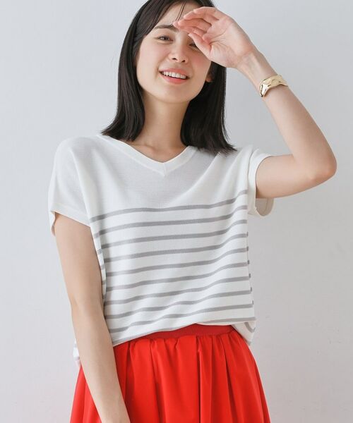 INDIVI / インディヴィ ニット・セーター | 【洗える】きれいめVネックニット(ホワイト(301))