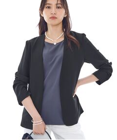 INDIVI / インディヴィ テーラードジャケット | 【洗える／UVケア】ノーカラー ナロージャケット