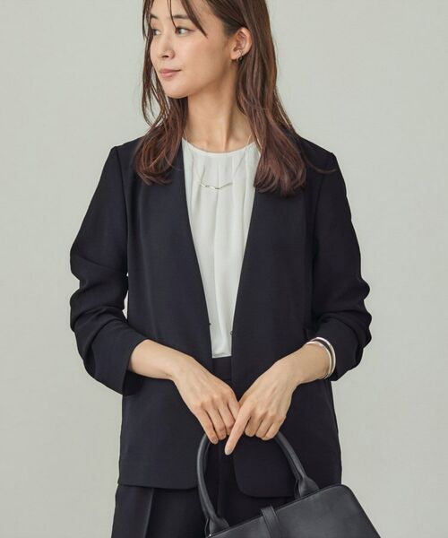 INDIVI/インディヴィ 【洗える/UVケア】ノーカラー ナロージャケット ネイビー(094) 38(M) INDIVI/インディヴィ 【洗える/UVケア】ノーカラー ナロージャケット ネイビー(094) 38(M)