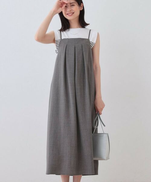 INDIVI / インディヴィ ロング・マキシ丈ワンピース | タックキャミワンピース(チャコールグレー(013))
