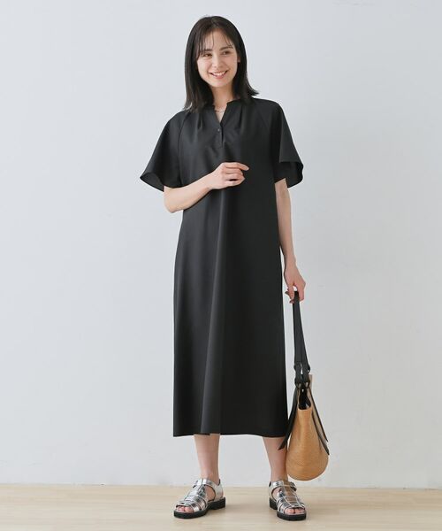 INDIVI / インディヴィ ミニ丈・ひざ丈ワンピース | 【しわになりにくい】麻調ストレートラインワンピース | 詳細4