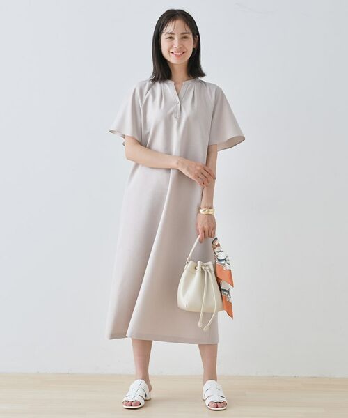 INDIVI / インディヴィ ミニ丈・ひざ丈ワンピース | 【しわになりにくい】麻調ストレートラインワンピース | 詳細8
