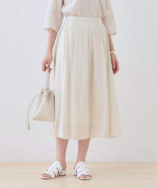 INDIVI / インディヴィ ロング・マキシ丈スカート | 【洗える/SETUP可能】シアータックフレアスカート(ライトベージュ(051))