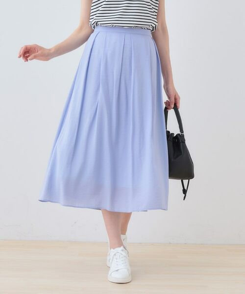 INDIVI / インディヴィ ロング・マキシ丈スカート | 【洗える/SETUP可能】シアータックフレアスカート(サックスブルー(090))