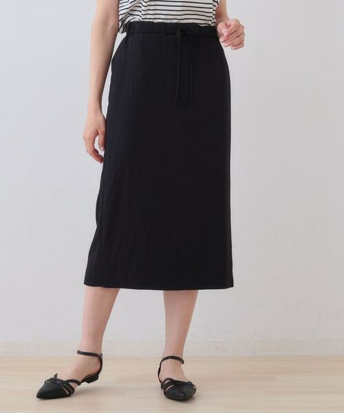INDIVI / インディヴィ スカート | 【シワになりにくい】コットンライクストレートスカート(ブラック(019))