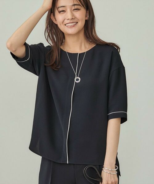 INDIVI / インディヴィ シャツ・ブラウス | 【UVケア/吸水速乾】サテンラインブラウス(ネイビー(694))