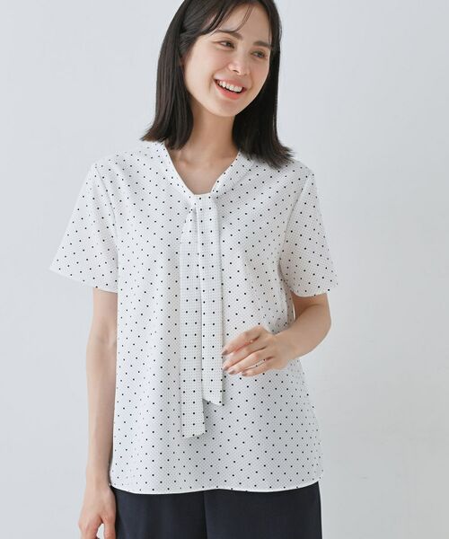 INDIVI / インディヴィ シャツ・ブラウス | 【通勤/きれいめ】柄ボウタイブラウス(ホワイト(101))