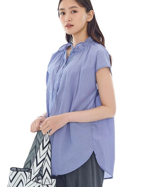 INDIVI / インディヴィ シャツ・ブラウス | フリル衿ギャザーブラウス(ブルー(391))
