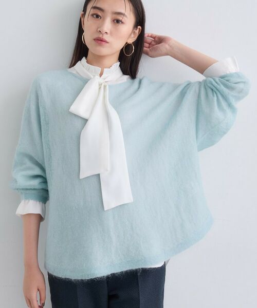 INDIVI/インディヴィ 【キッドモヘア素材】ラウンドヘムニット サックスブルー(690) 15(3L) INDIVI/インディヴィ 【キッドモヘア素材】ラウンドヘムニット サックスブルー(690) 15(3L)