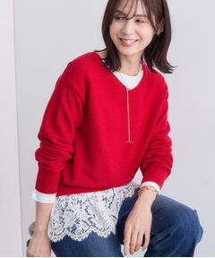 INDIVI / インディヴィ ニット・セーター | 【ウール混ラメ素材】Vネック煌めきニット