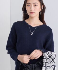 INDIVI / インディヴィ ニット・セーター | 【ウール混ラメ素材】Vネック煌めきニット