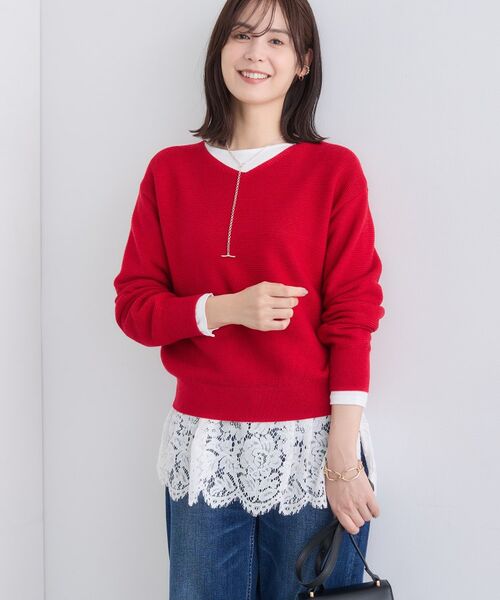 INDIVI / インディヴィ ニット・セーター | 【ウール混ラメ素材】Vネック煌めきニット | 詳細6