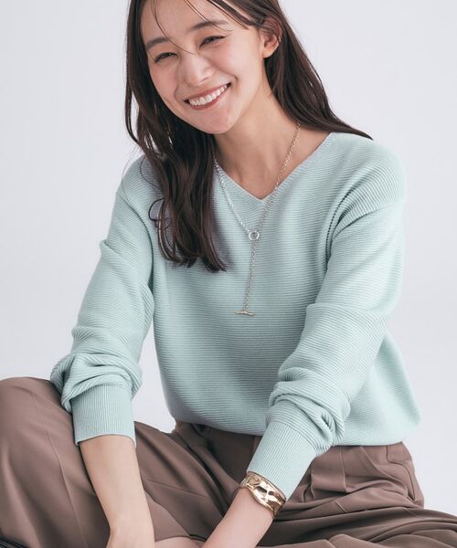 INDIVI / インディヴィ ニット・セーター | 【ウール混ラメ素材】Vネック煌めきニット(ブルー(691))