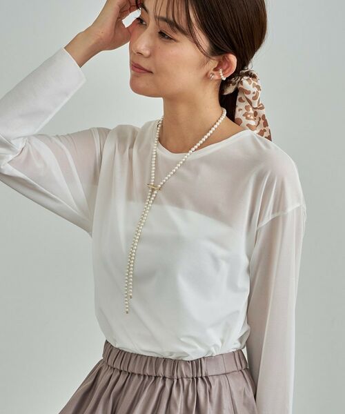 INDIVI / インディヴィ カットソー | ストレッチシアーロングTシャツ(ホワイト(001))