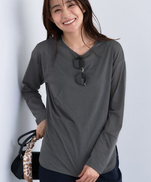 INDIVI/インディヴィ ストレッチシアーロングTシャツ チャコールグレー(013) 34(S) INDIVI/インディヴィ ストレッチシアーロングTシャツ チャコールグレー(013) 34(S)
