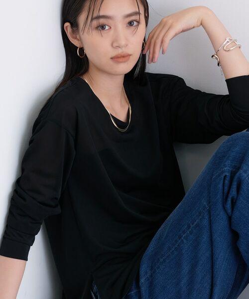 INDIVI/インディヴィ ストレッチシアーロングTシャツ ブラック(019) 13(LL) INDIVI/インディヴィ ストレッチシアーロングTシャツ ブラック(019) 13(LL)