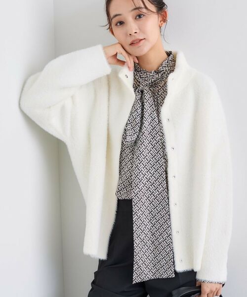 INDIVI/インディヴィ スタンドネック シャギーモールニット オフホワイト(003) 13(LL)