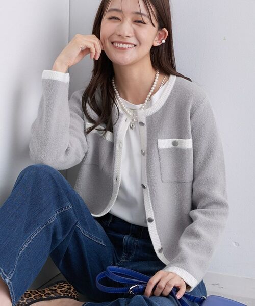 INDIVI / インディヴィ ノーカラージャケット | 【ミニブークレ素材】ジャケットライクカーディガン | 詳細10